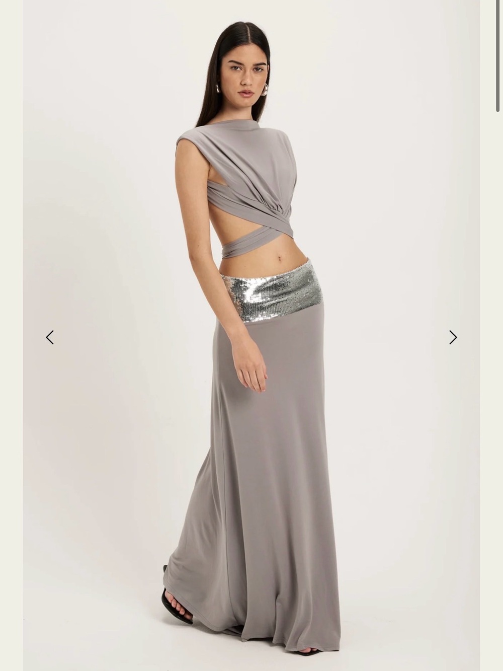 Women's Maxi Skirt with Silver Sequin Waistband - Grey